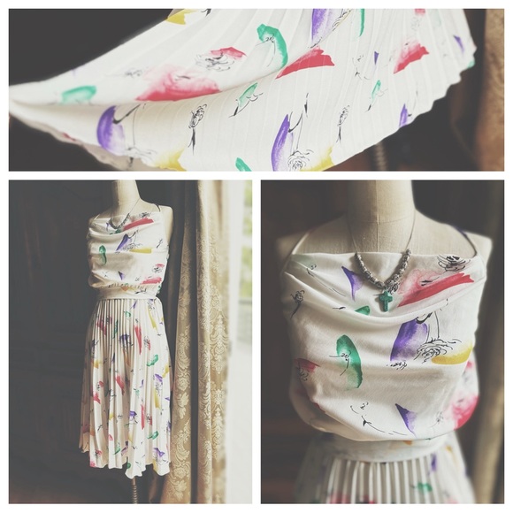 Vintage Halter Top Pleated Dress - Picture 4 of 8